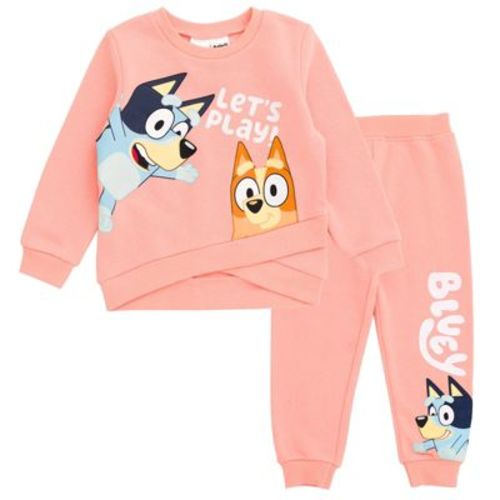 Bluey Bingo Toddler Girls Fleece Crossover Sweatshirt and Jogger Pants Outfit Set Coral Pink 3T