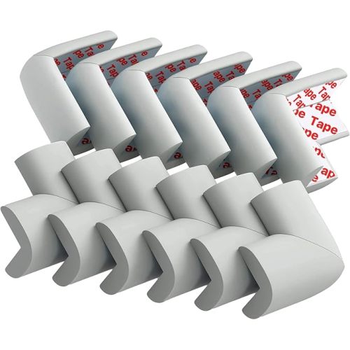 12 Pack Corner Protector Baby Proofing Corners and Edge Guards, Soft Safety Pre-Taped Rubber Foam Furniture Bumper for Fireplace, Table, Stair, Cabinet (Gray)
