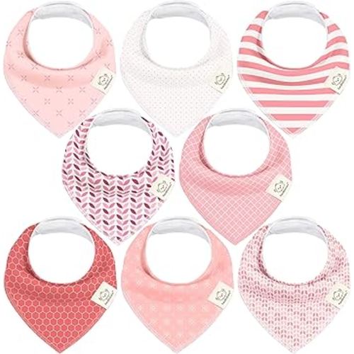 KeaBabies 8-Pack Organic Baby Bandana Bibs for Girls - Super Absorbent Triangle Baby Bibs for Drooling and Teething Infant, 100% Cotton Extra Soft for Newborn, Infant 0-36 Months (Blush)