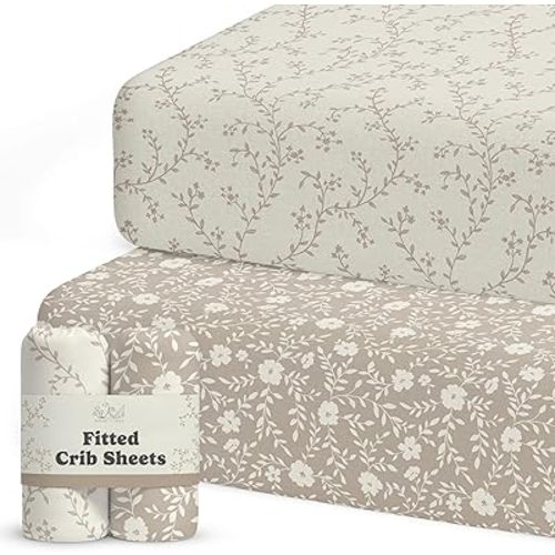 Crib Sheets for Boys & Girls – 2 Pack Fitted Baby Crib Sheets Neutral for Standard & Toddler Bed Mattress – Buttery Soft Organic Cotton Blend (Pearl Rose Grey)