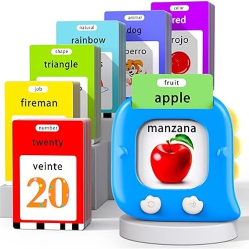 Kidzdo 520 Spanish English Talking Flashcards for Toddlers 2 3 4 5 6 Years Old, Birthday Present Easter Gift for Boys and Girls Ages 1-6, Pocket Speech Therapy Toys Helps Language Speaking, Green