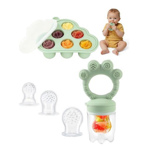 Baby Fruit Feeder Breastmilk Popsicle Teether Teething Relief 4M+ BPA-Free | Anti-Choke Micro-Hole Pouch, Easy-Grip Handle, Self-Feeding, Freezer Tray, BPA-Free Silicone, Dishwasher Safe