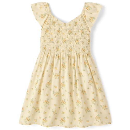 The Children's Place Baby Girls Short Sleeve Floral Smocked Flutter Dress, Sizes 12M-5T