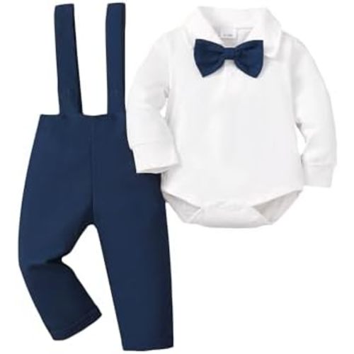 Newborn Baby Boy Clothes Gentleman Wedding Suit Infant Outfits Formal Dress Shirt+Bowtie+Suspender Pants