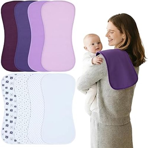 Waterproof Baby Burp Cloths 8-Pack - 4-Layer Super Absorbent Fabric, Extra Soft Plush Spit Up Rags for Newborns Infants, Unisex for Baby Boy Girl, Milk Spit Up Infant Towels