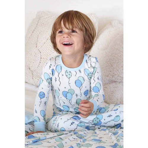 Party Time Two Piece Bamboo Pajamas in Blue | Caden Lane