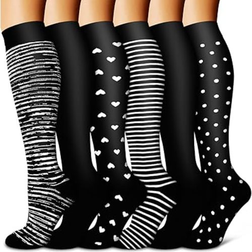 BLUEENJOY Copper Compression Socks for Women & Men (6 pairs) - Best Support for Nurses, Running, Hiking, Recovery