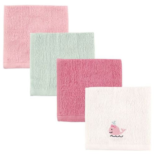 Luvable Friends Baby Girl Super Soft Cotton Washcloths Set, Girl Whale, One Size