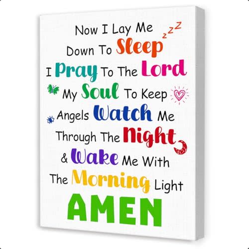 Bible Verse Wall Art for Kids,Now I Lay Me down to Sleep Religious Scripture Canvas Wall Art,Christian Prayer Wall Decor for Kids Room Nursery Classroom