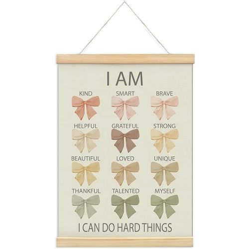 foedor Affirmations Poster Bow Wall Decor, Girls Room Decor, Nursery Toddler Calming Corner Classroom Reading Corner Kids room Playroom Poster Hanger Wooden Frame Decor, 12x16 Inch