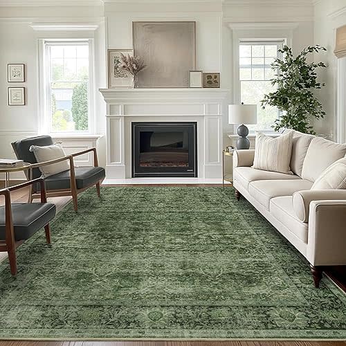 5x7 Green Washable Rug for Living Room Vintage Distressed Bedroom Rug
