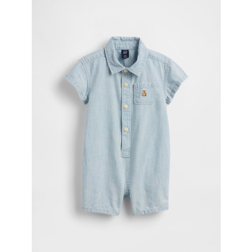 Baby Cotton Gauze Denim Shorty One-Piece
