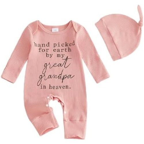 SAYOO Hand Picked For Earth By My Great Grandma Grandpa In Heaven Bodysuit Romper Newborn Baby Ribbed Jumpsuit Coveralls