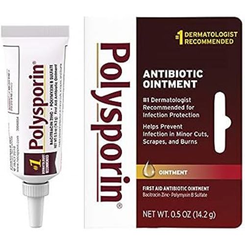 Polysporin First Aid Topical Antibiotic Skin Ointment with Bacitracin Zinc & Polymyxin B Sulfate, for Infection Protection & Wound Care, Neomycin-Free, Travel Size, 0.5 oz
