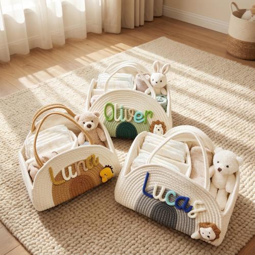 Personalized Baby Gift Basket - Custom Name Diaper Caddy for Newborns - Nursery Keepsake