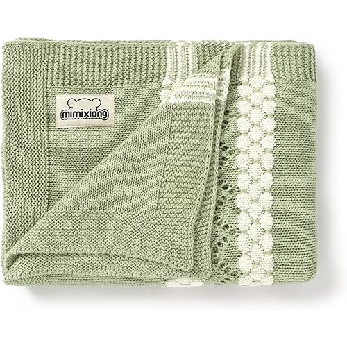 mimixiong Coton Baby Blanket Knitted Receiving Baby Blankets for Newborns Boy Girl Sage Green 40x30 Inch