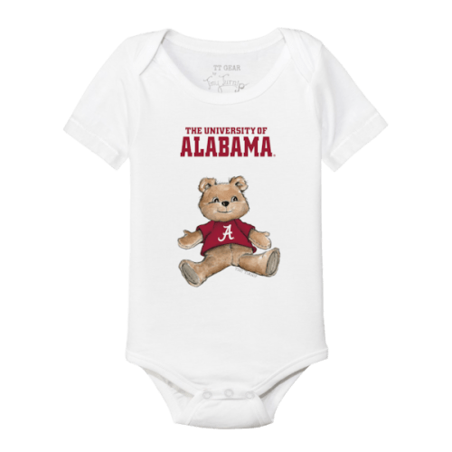 Infant Tiny Turnip White Alabama Crimson Tide Teddy Bear Bodysuit