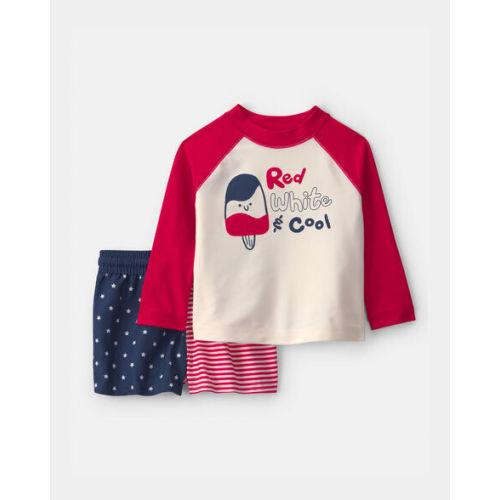 Baby Boy 2-Piece American Flag Rashguard Swimsuit Set - Red/White/Blue | Carter's
