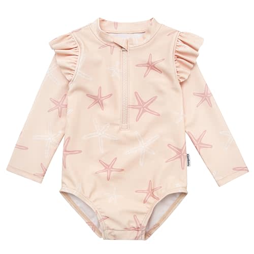 Gerber Girls' Toddler Long Sleeve One Piece Rashguard Swimsuit
