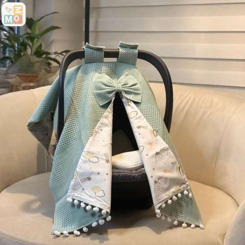 Patina blue Cotton Baby Car Seat Cover, Waffle–Poplin Fabric, Rainbow, Stroller Canopy Pram Liner – wf-25,green personalized embroidery