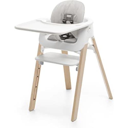 Stokke Steps Complete - Natural Legs, White Seat & Grey Cushion - 5-in-1 Seat System - Includes Baby Set, Tray & Cushion - for Babies 6-36 Months - Chair Holds Up to 187 lbs - Tool Free & Adjustable