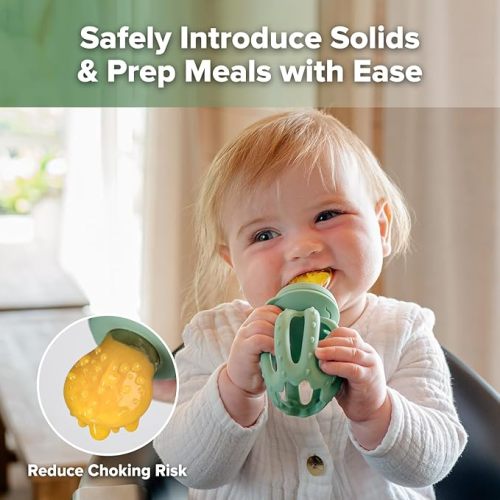 Haakaa Octopus Baby Fruit Food Feeder & Mini Freezer Nibble Tray Combo, Breastmilk Popsicle Molds for Cooling Relief, BPA Free Silicone Feeder for Safe Infant Self Feeding, 4 Month+(Pea Green)