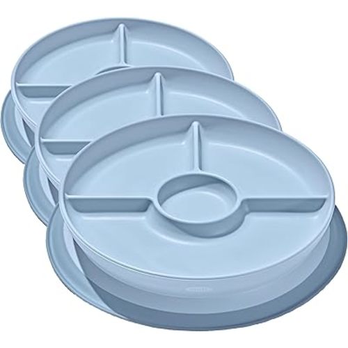OXO Tot Stick and Stay Suction Divided Plate - Dusk (Pack of 3)