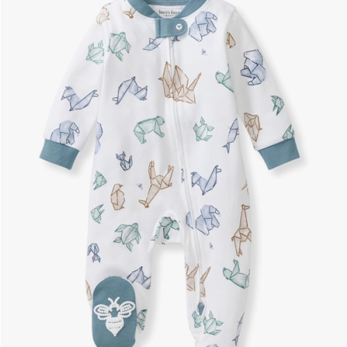 Burt's Bees Baby Boys Sleep and Play PJs, 100% Organic Cotton One-Piece Zip Front Romper Jumpsuit Pajamas