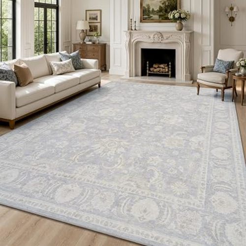 RESARE Washable Area Rug 5x7 Neutral Rugs for Living Room Bedroom, Blue