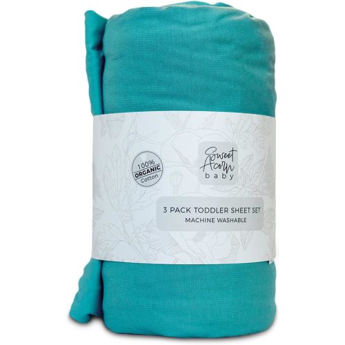 3 Piece Toddler Bedding Sets - Organic Cotton Jersey Knit - Fits Convertible Cribs and Mattresses - 9" x 28" x 52" - Ocean Teal