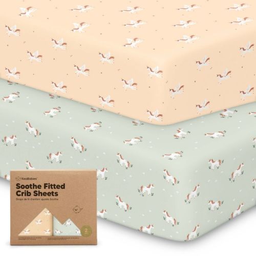 KeaBabies 2pk Soothe Fitted Crib Sheets Neutral, Organic Baby Crib Sheets, Fits 52x28 Standard Nursery Baby Mattress (Lune Mystic)