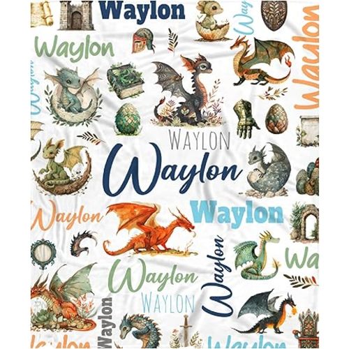 Personalized Baby Boy Blanket - Dragons Custom Baby Stuff Decorations Gifts for Boys Newborn Dragon Lovers - 40"X30" Plush Soft Customized Nursery Swaddle Quilts Sheets Decor for Shower Birthday Party