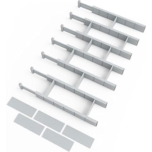 SpaceAid Bamboo Drawer Dividers with Inserts and Labels, Kitchen Adjustable Drawer Organizers, Expandable Organization for Home, Office, Dressers, 7 Dividers with 15 Inserts (17"-22" Gray)