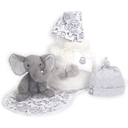 Lambs & Ivy 5 Piece Gray/White Plush Infant/Newborn Baby Gift Bag w/Swaddle