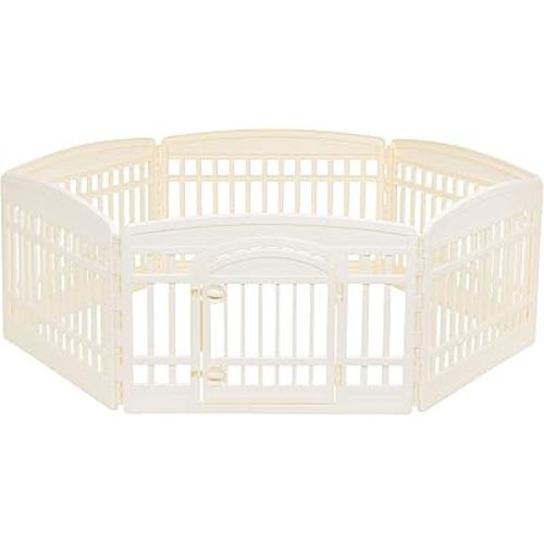 Amazon Basics 6-Panel Indoor Pet Dog Hexagonal Playpen, Puppy Playpen with Door, Easy Assemble Easy Storing, 24 in, Beige