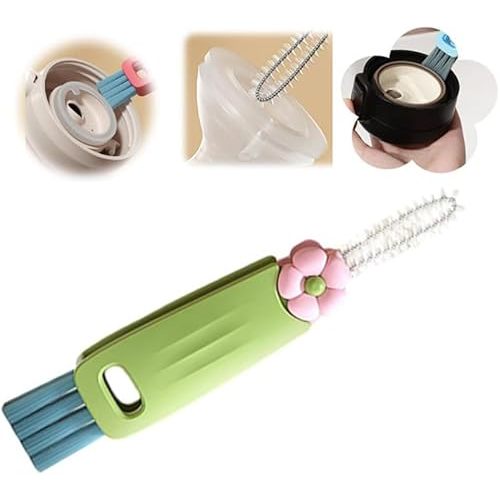 2025 New 3 in 1 Cup Lid Cleaning Brush, Multifunctional Lid Cleaner Brush for Baby Bottle Gap Tight Spaces Cup, Portable Crevice Cleaning Brush Set (Green)