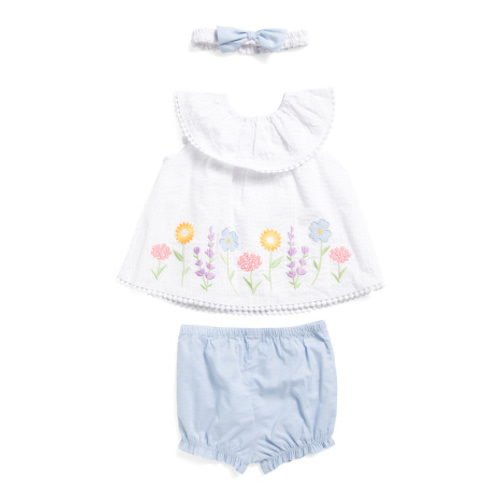 Newborn Girls Floral Border Sunsuit Top And Bloomers Set With Headband | Baby | Marshalls
