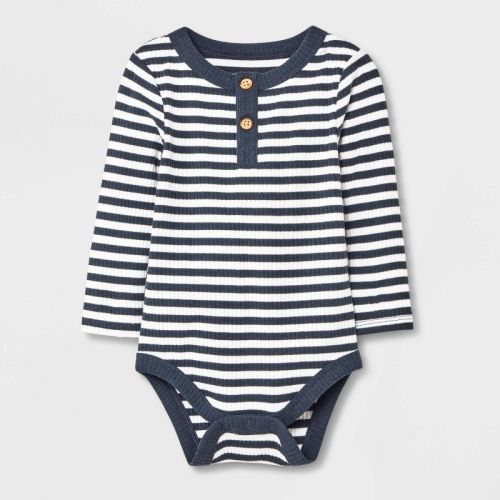 Baby Ribbed Henley Bodysuit - Cat & Jack™, Color: Charcoal Gray, Size: 0-3M