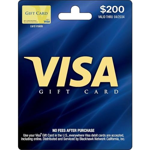 Visa Physical Gift Card $200 (plus $6.95 Purchase Fee)
