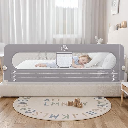 Bed Rail for Toddlers,71in Foldable Bed Rail for Baby, Baby Bed Rail Guard with Reinforced Carbon Steel Frame&Connectors for Twin Full Queen King Bed