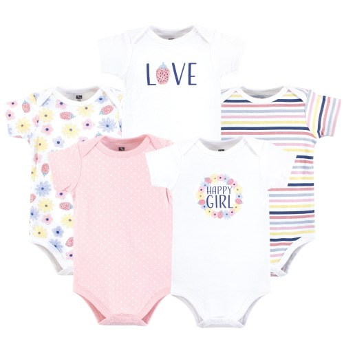 Hudson Baby Infant Girl Cotton Bodysuits, Happy Girl
