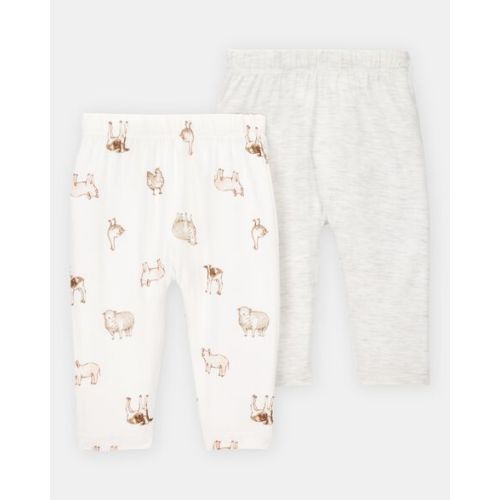 Baby Girl 2-Pack PurelySoft Pull-On Pants - Grey/Ivory - Carter's | Carter's