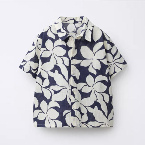FLORAL PRINT SHIRT WITH COTTON AND LINEN - Navy blue | ZARA United States