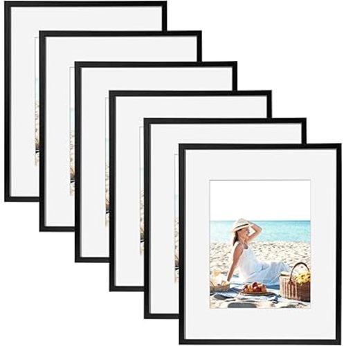 TWING 12 x 16 Picture Frames Set of 6, Display Pictures 8.5x11 with Mat or 12x16 Without Mat, Large Photo Gallery Wall Frame Set Wall Mounting Black Composite Wood