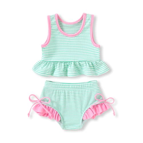 HAPPYMA Baby Swimsuit Toddler Girl Bathing Suit Summer Stripe Bikini Set Beach Two Piece Swim Wear