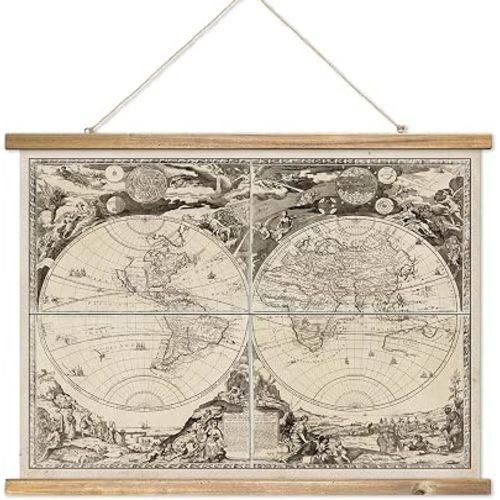 XIAOAIKA Old World Map Tapestry - Vintage Nautical Chart Poster with Wooden Frame, Classic Maritime Exploration Art, Historical Wall Hanging for Living Room or Bedroom, 39x29 Inches