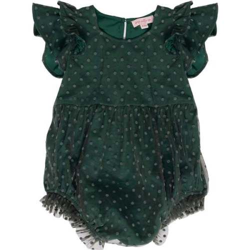 Baby Hattie Romper in Green Flocked Dot Tulle - Ivy City Co | Maisonette