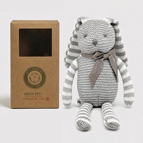 FLUFFYFUN 100% Organic Cotton Baby Bunny Stuffed Animal 7.1" Gray