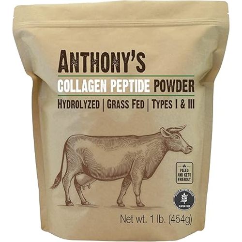 Anthony's Collagen Peptide Powder, 1 lb, Pure Hydrolyzed, Gluten Free, Keto and Paleo Friendly, Grass Fed, Unflavored, Non GMO