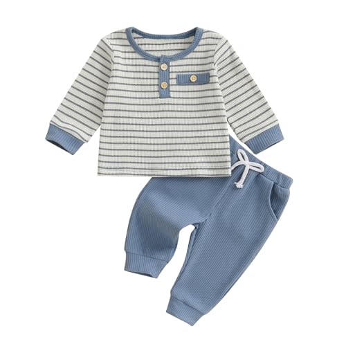 FOMOYUU Toddler Baby Boy Clothes Color Block Long Sleeve Sweatshirt Pullover Tops + Solid Pants Spring Fall Winter Outfits